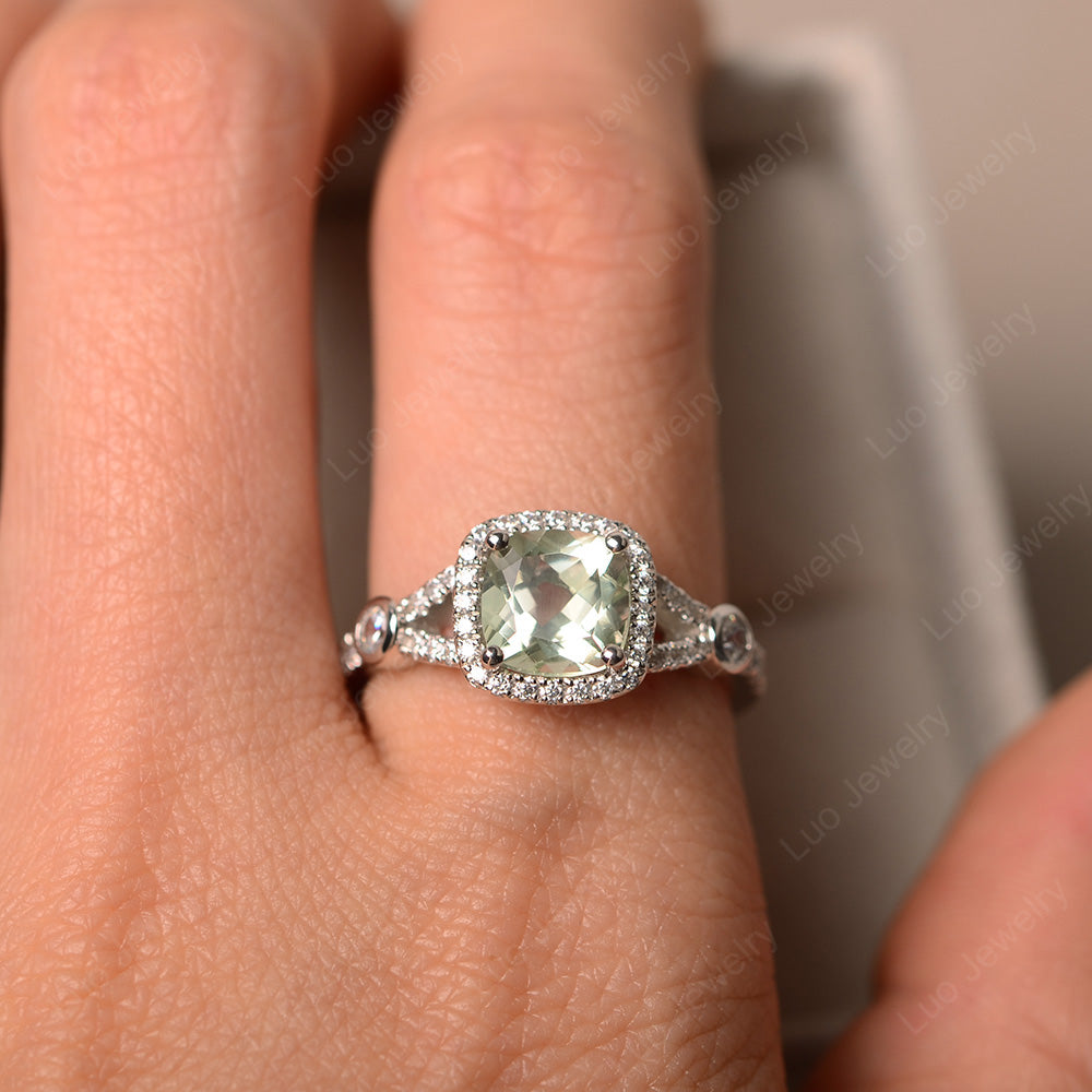 Cushion Cut Art Deco Green Amethyst Wedding Ring - LUO Jewelry