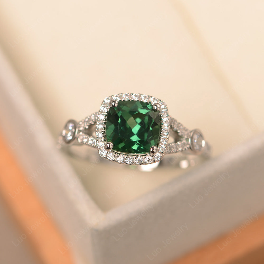 Cushion Cut Art Deco Green Sapphire Wedding Ring - LUO Jewelry