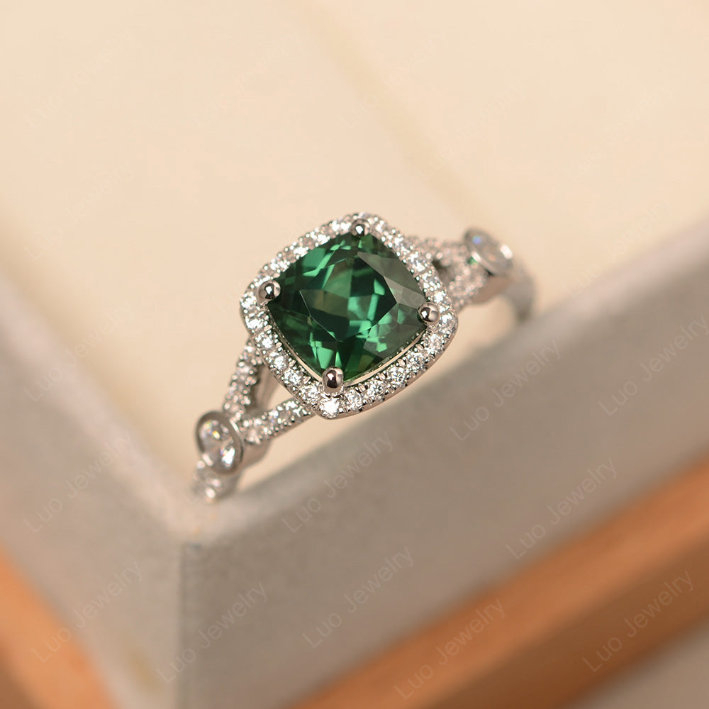 Cushion Cut Art Deco Green Sapphire Wedding Ring - LUO Jewelry