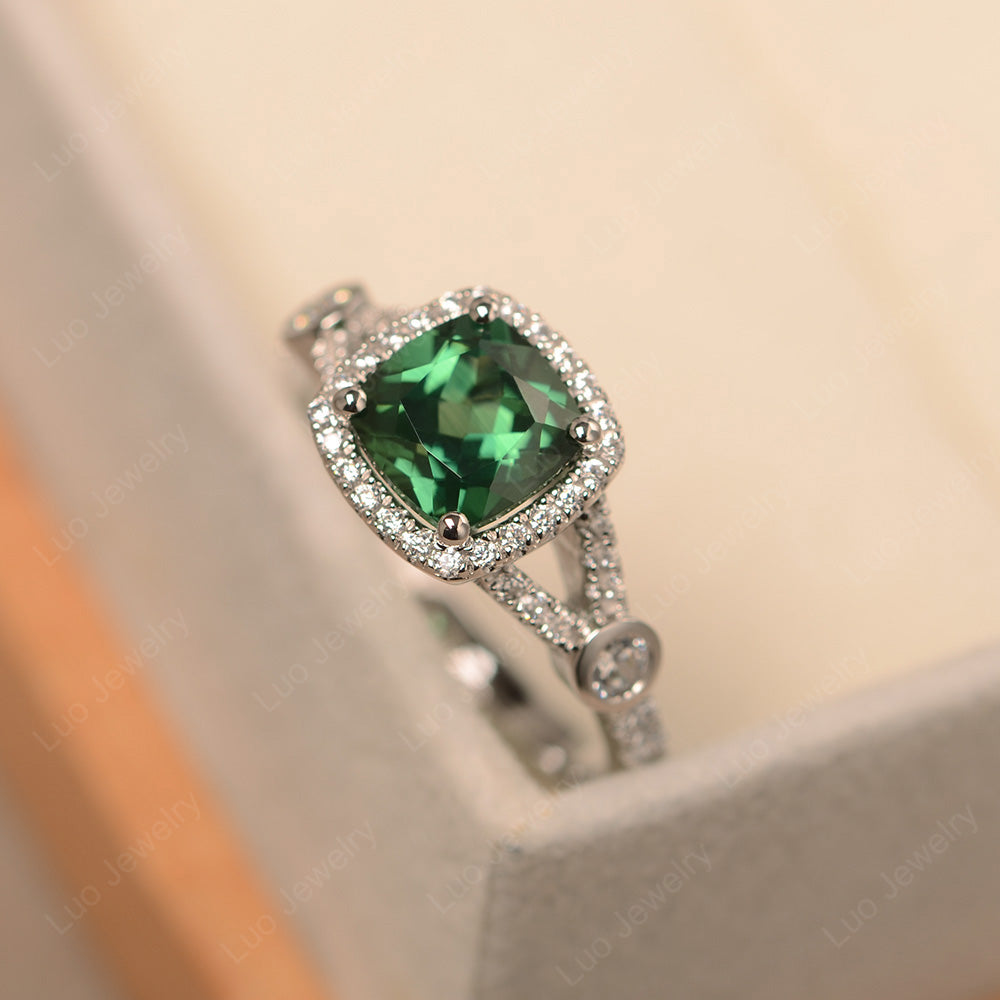 Cushion Cut Art Deco Green Sapphire Wedding Ring - LUO Jewelry