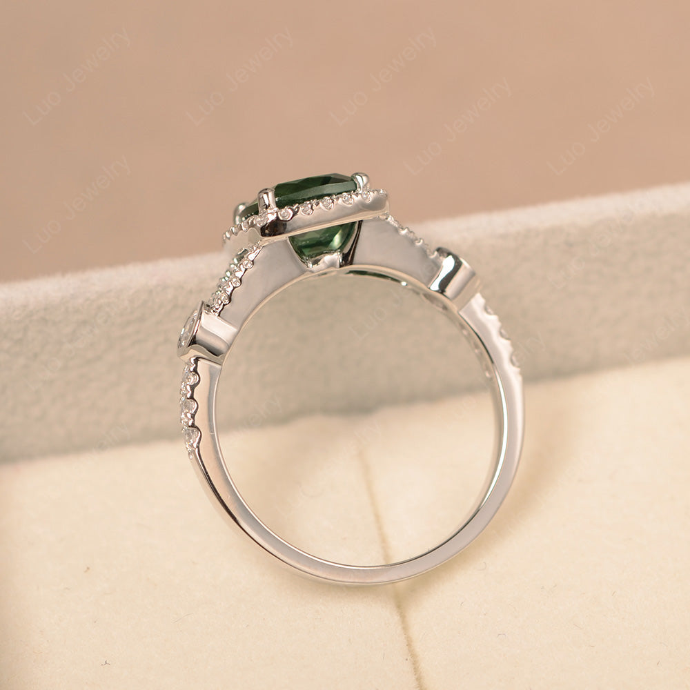 Cushion Cut Art Deco Green Sapphire Wedding Ring - LUO Jewelry