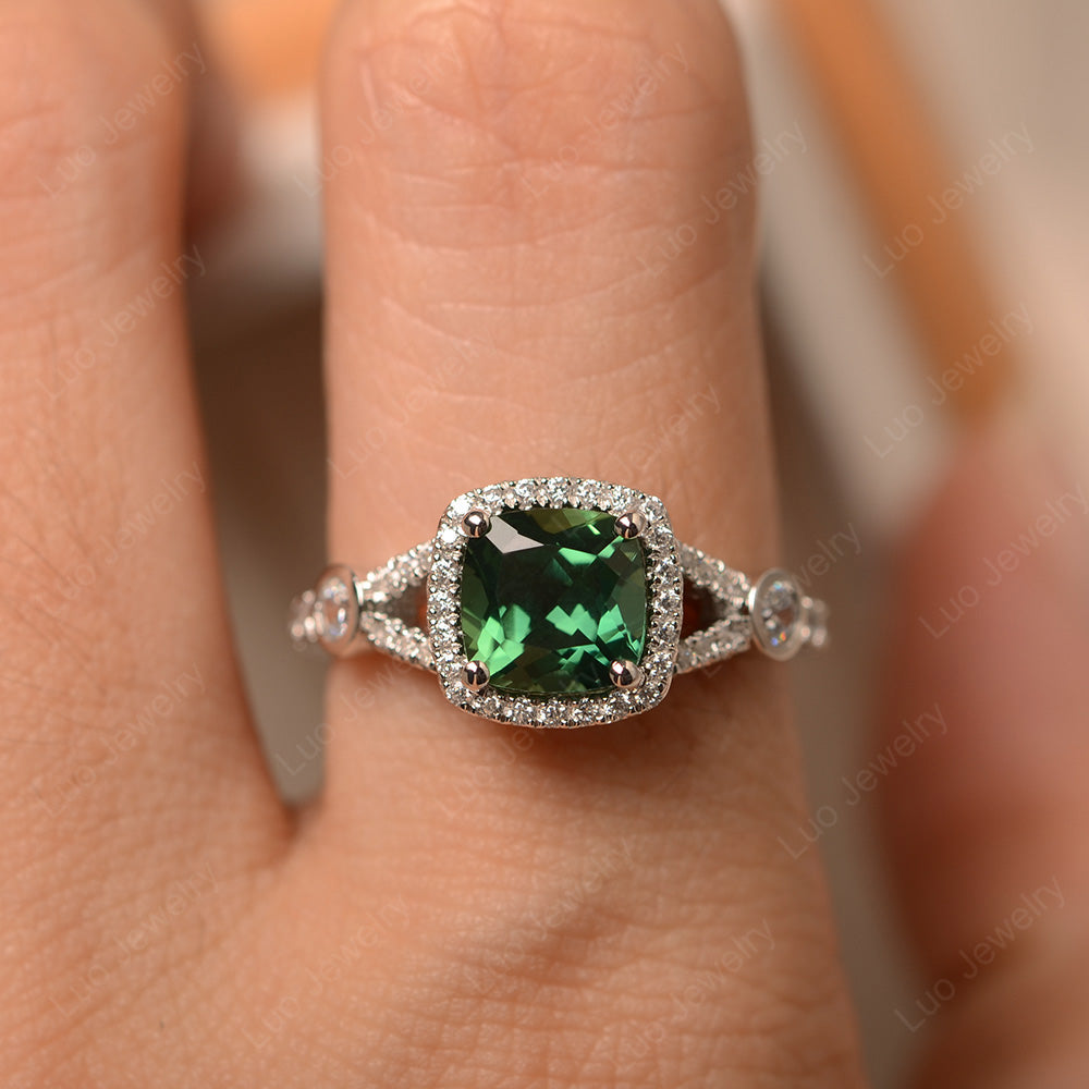 Cushion Cut Art Deco Green Sapphire Wedding Ring - LUO Jewelry