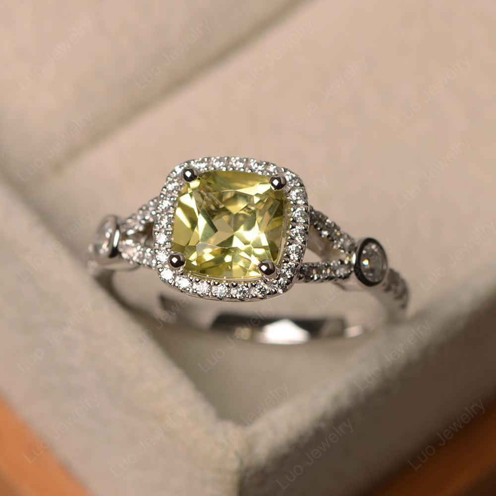 Cushion Cut Art Deco Lemon Quartz Wedding Ring - LUO Jewelry