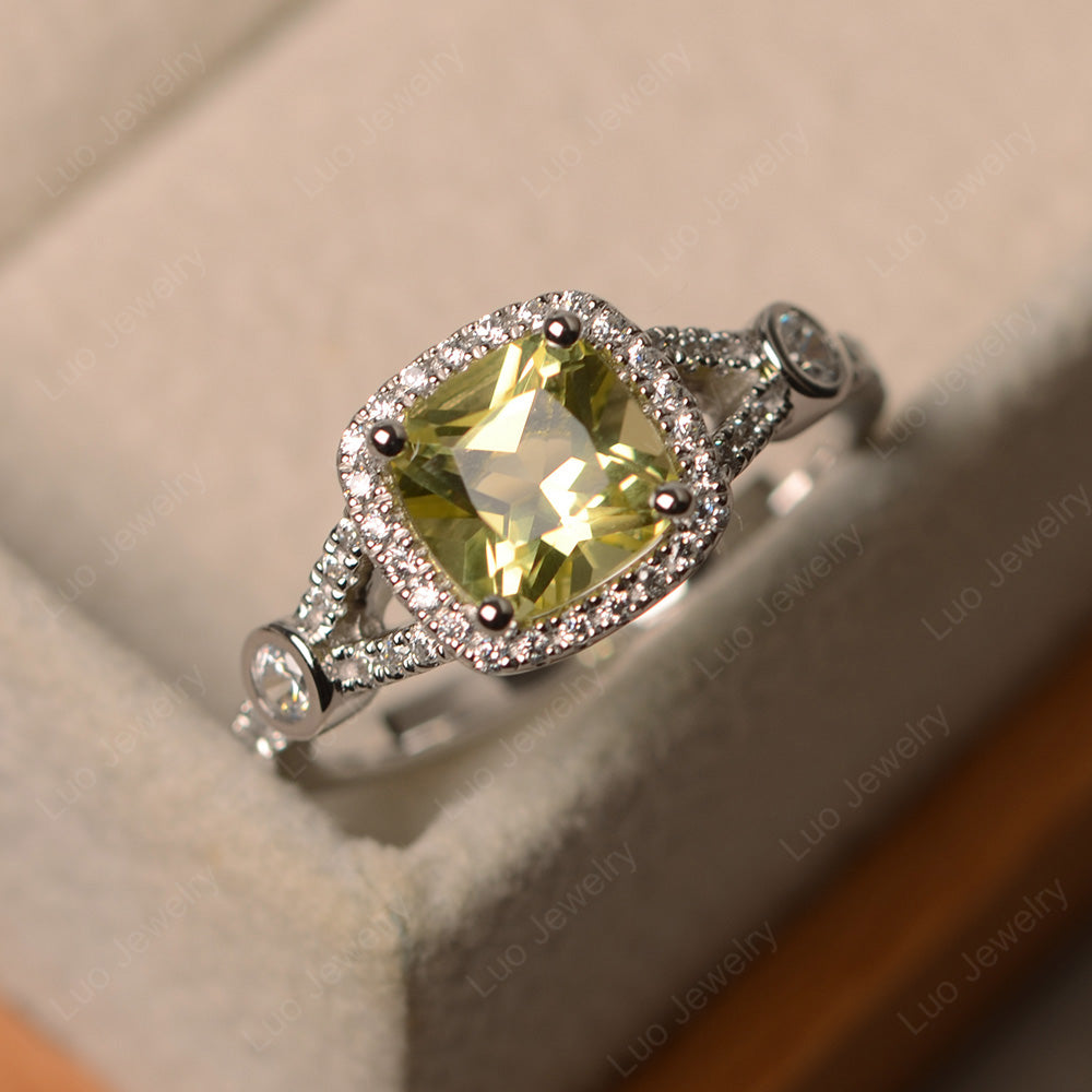 Cushion Cut Art Deco Lemon Quartz Wedding Ring - LUO Jewelry