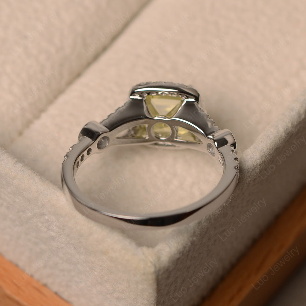 Cushion Cut Art Deco Lemon Quartz Wedding Ring - LUO Jewelry