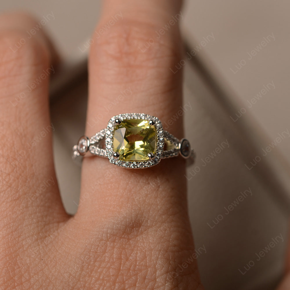 Cushion Cut Art Deco Lemon Quartz Wedding Ring - LUO Jewelry