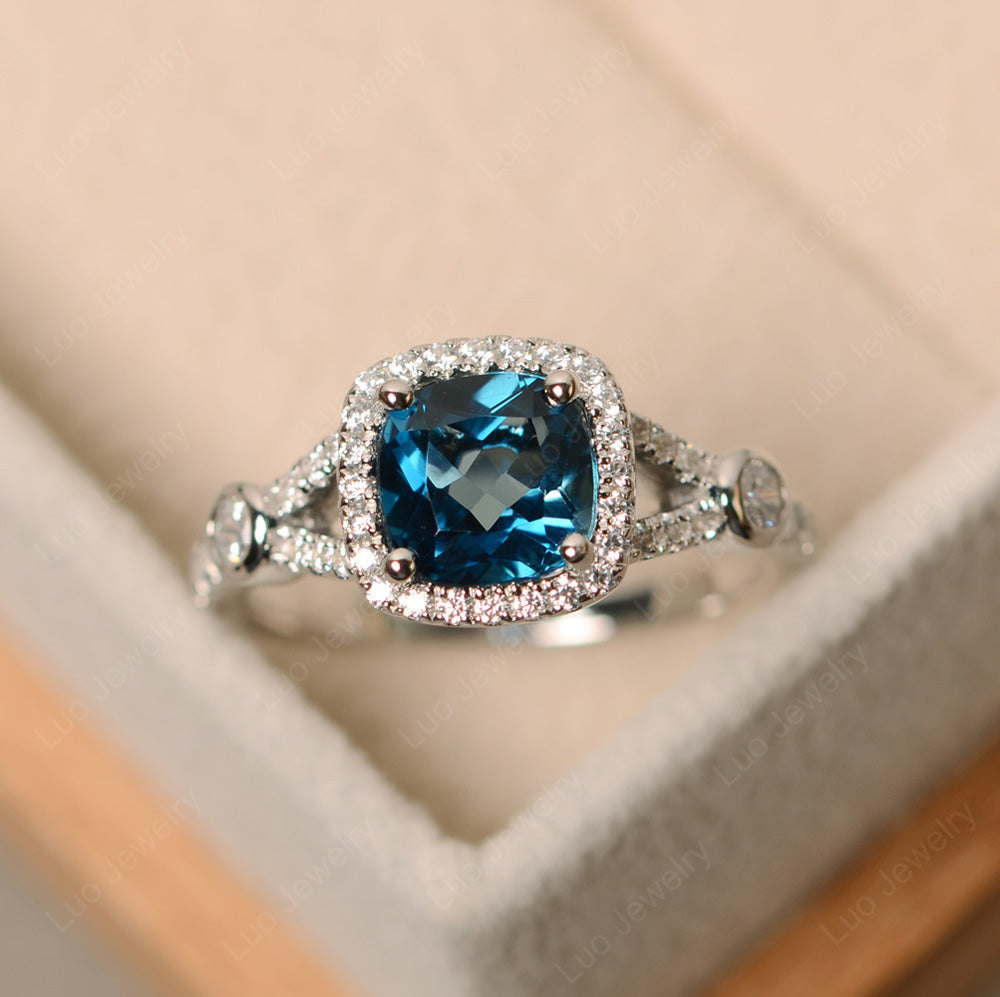 Cushion Cut Art Deco London Blue Topaz Wedding Ring - LUO Jewelry