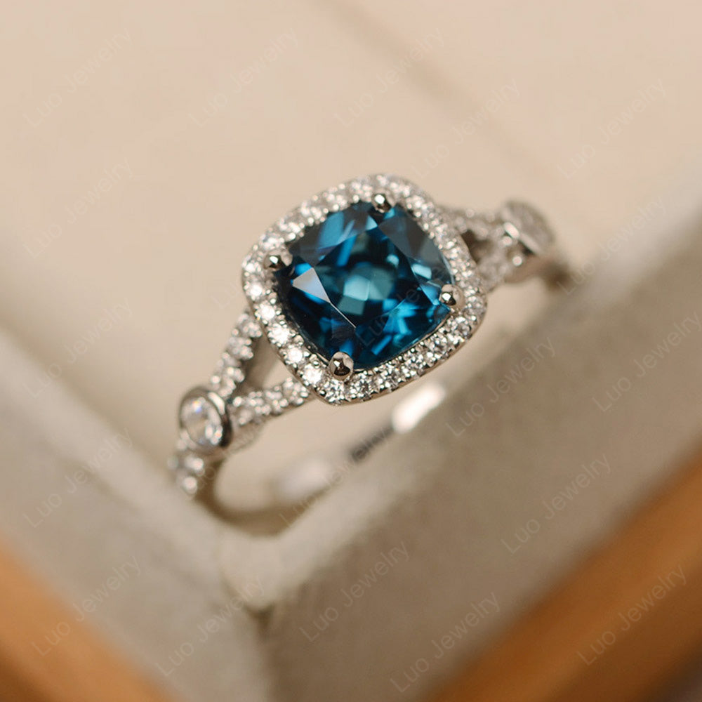 Cushion Cut Art Deco London Blue Topaz Wedding Ring - LUO Jewelry