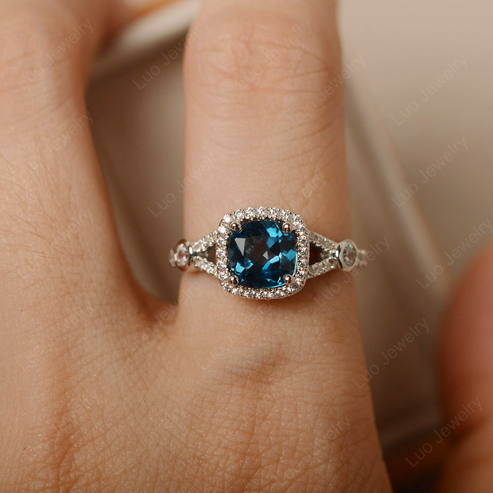 Cushion Cut Art Deco London Blue Topaz Wedding Ring - LUO Jewelry