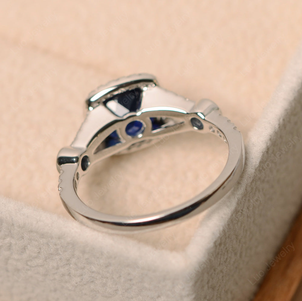 Cushion Cut Art Deco Lab Sapphire Wedding Ring - LUO Jewelry