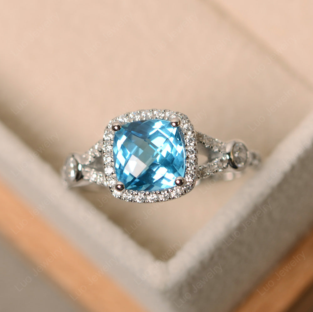 Cushion Cut Art Deco Swiss Blue Topaz Wedding Ring - LUO Jewelry