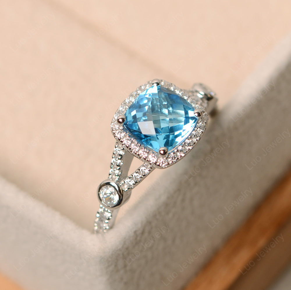 Cushion Cut Art Deco Swiss Blue Topaz Wedding Ring - LUO Jewelry