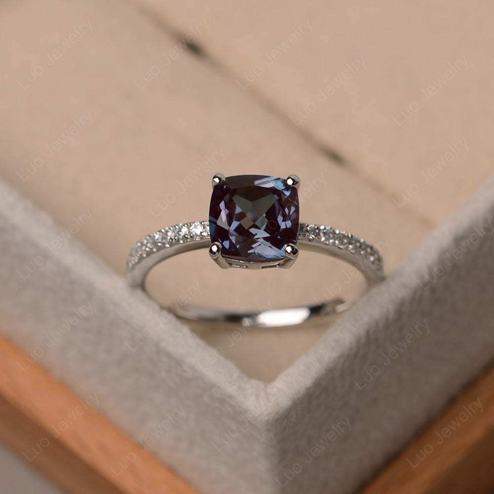 Alexandrite Wedding Ring Cushion Cut White Gold - LUO Jewelry