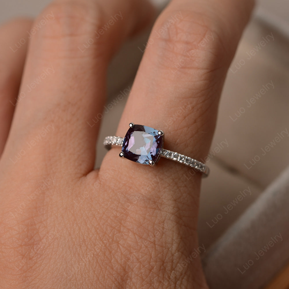 Alexandrite Wedding Ring Cushion Cut White Gold - LUO Jewelry