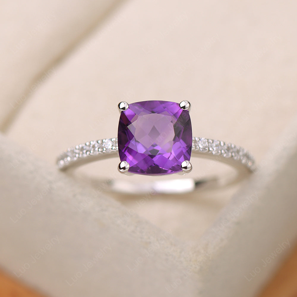 Amethyst Wedding Ring Cushion Cut White Gold - LUO Jewelry