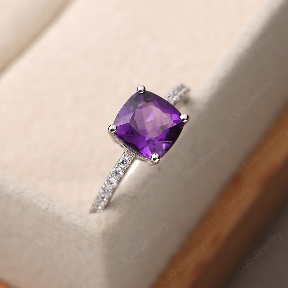 Amethyst Wedding Ring Cushion Cut White Gold - LUO Jewelry
