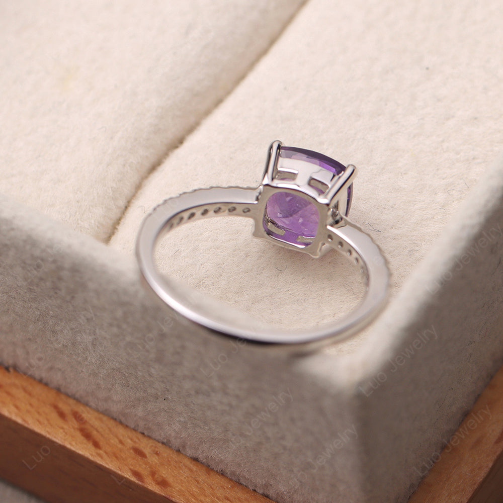 Amethyst Wedding Ring Cushion Cut White Gold - LUO Jewelry
