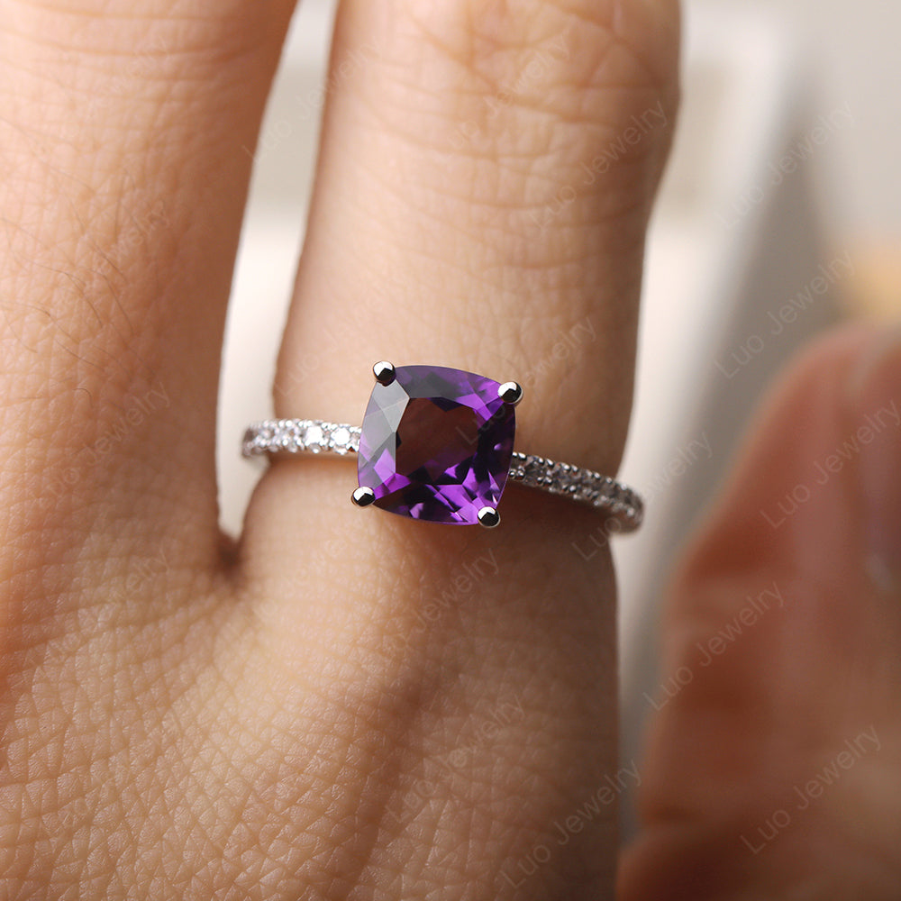Amethyst Wedding Ring Cushion Cut White Gold - LUO Jewelry