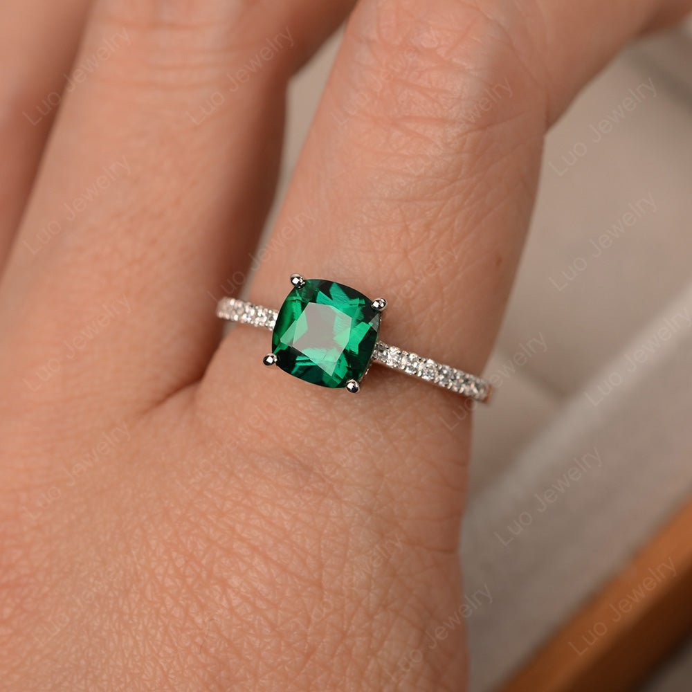Emerald Wedding Ring Cushion Cut White Gold - LUO Jewelry