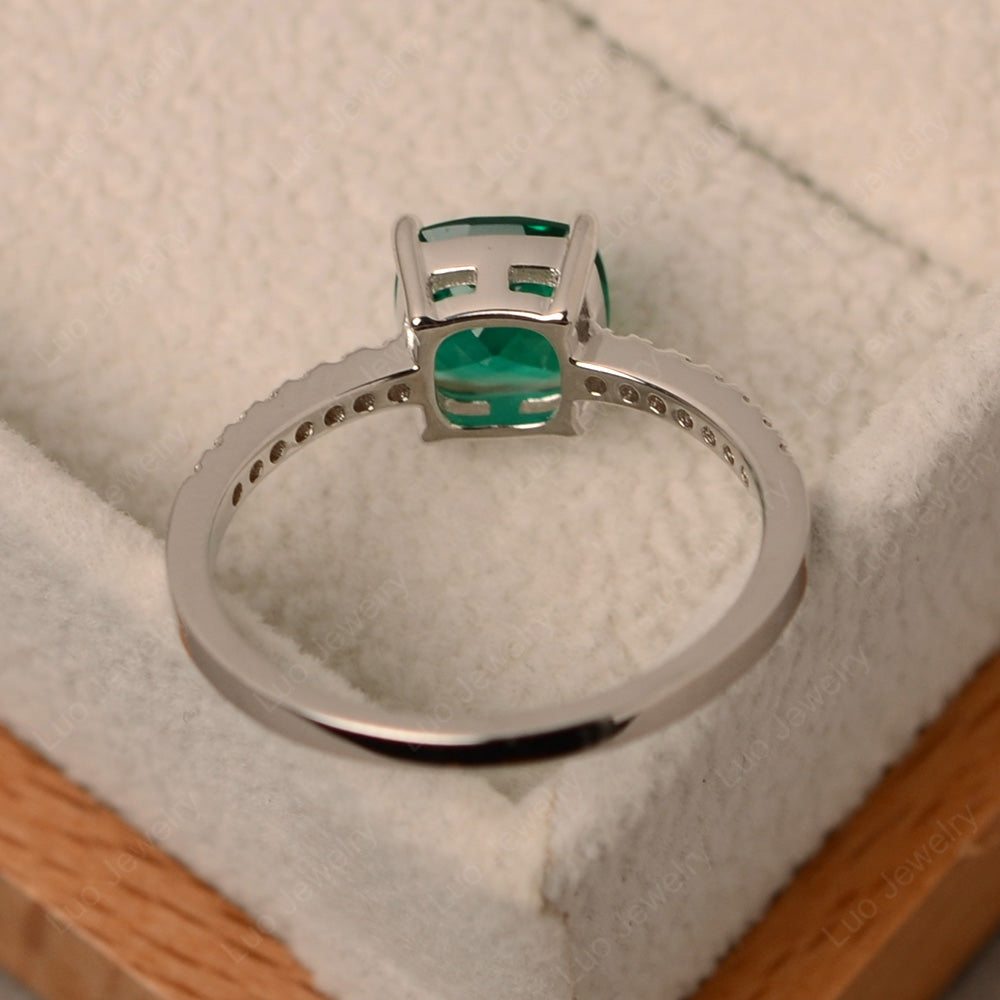 Lab Emerald Wedding Ring Cushion Cut White Gold - LUO Jewelry