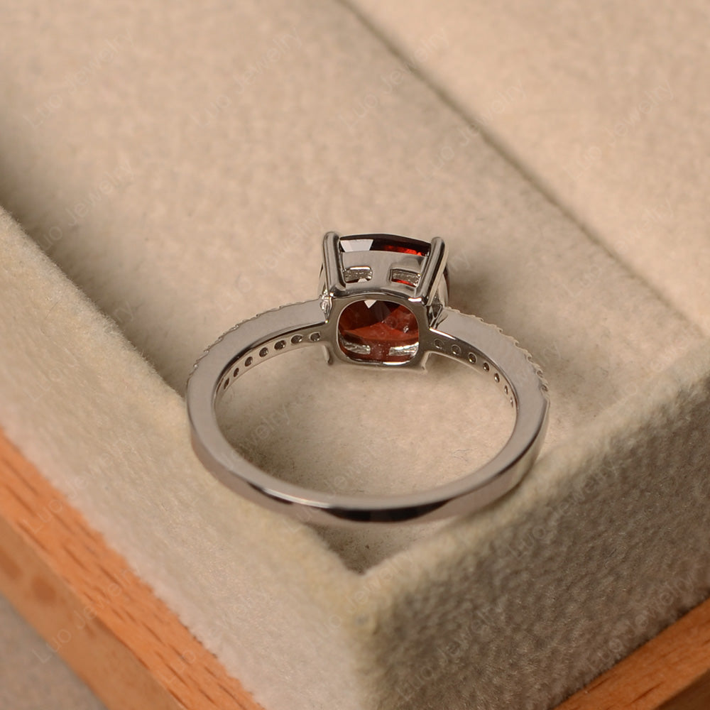 Garnet Wedding Ring Cushion Cut White Gold - LUO Jewelry