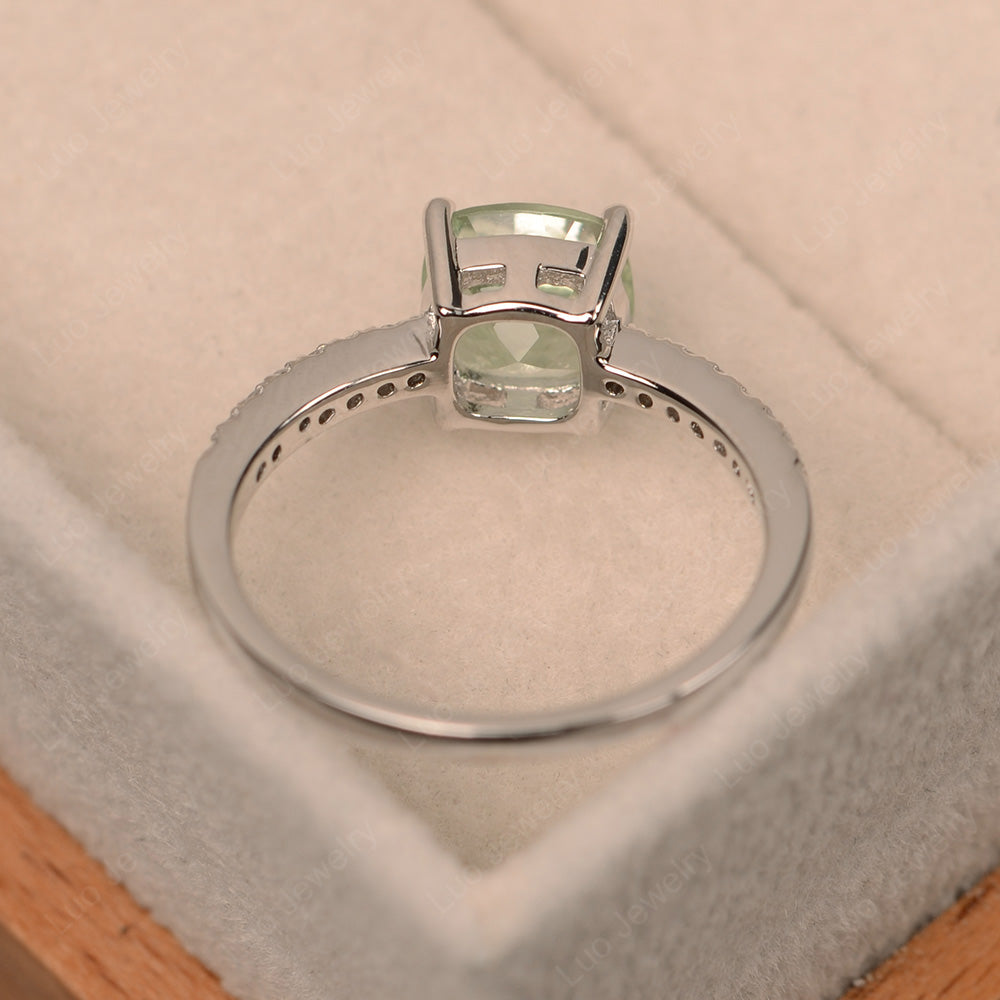 Green Amethyst Wedding Ring Cushion Cut White Gold - LUO Jewelry