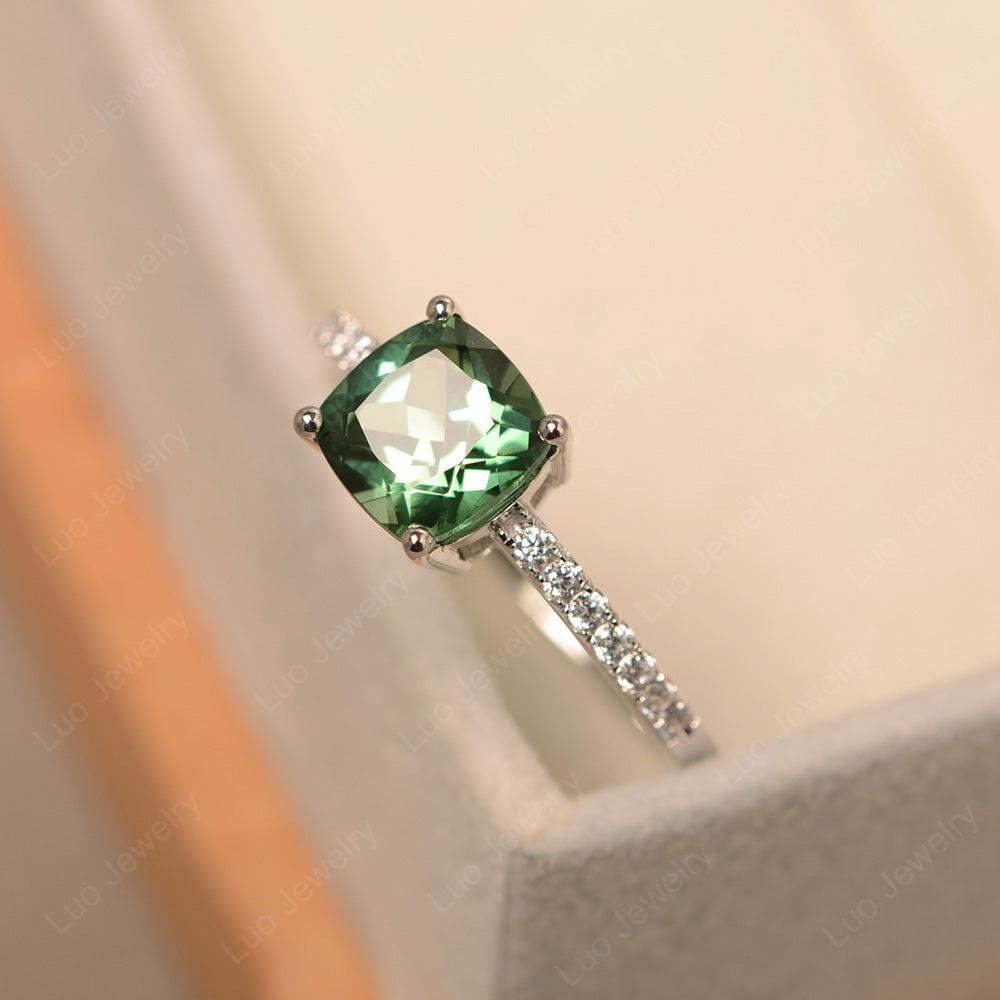 Green Sapphire Wedding Ring Cushion Cut White Gold - LUO Jewelry