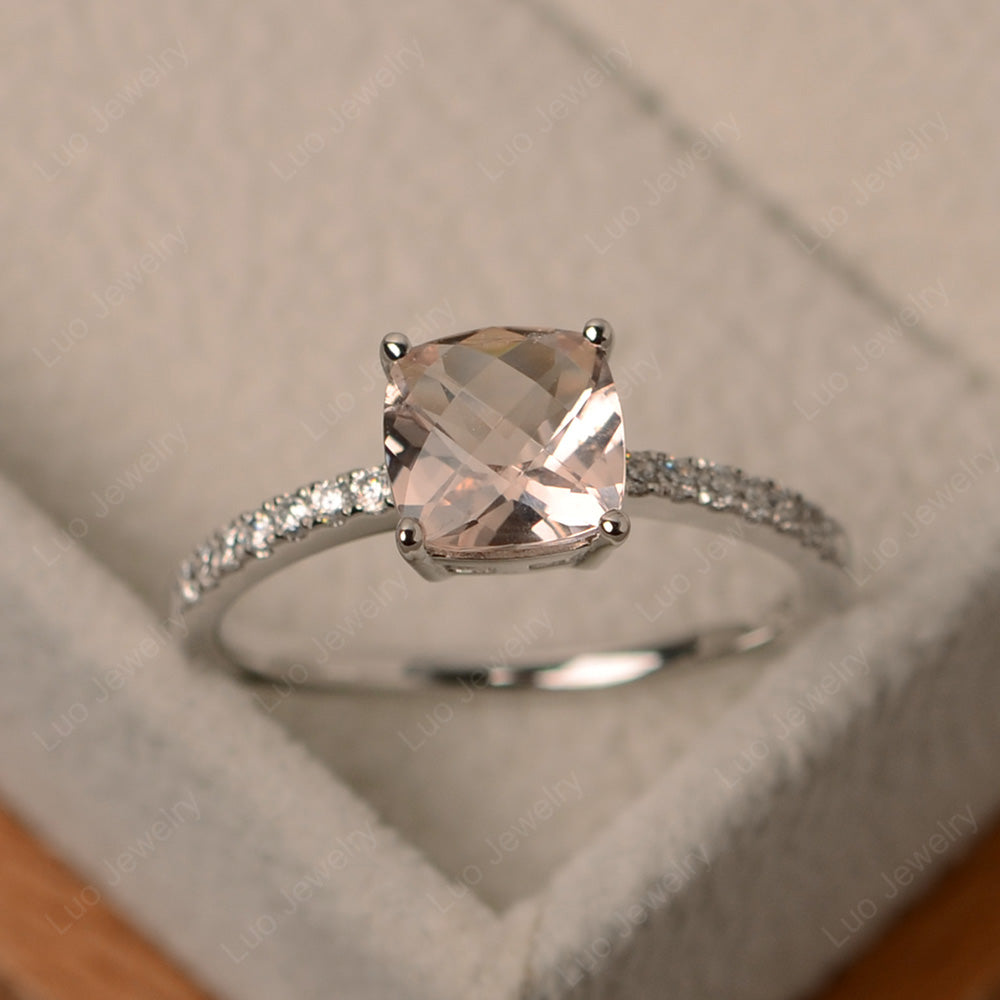 Morganite Wedding Ring Cushion Cut White Gold - LUO Jewelry