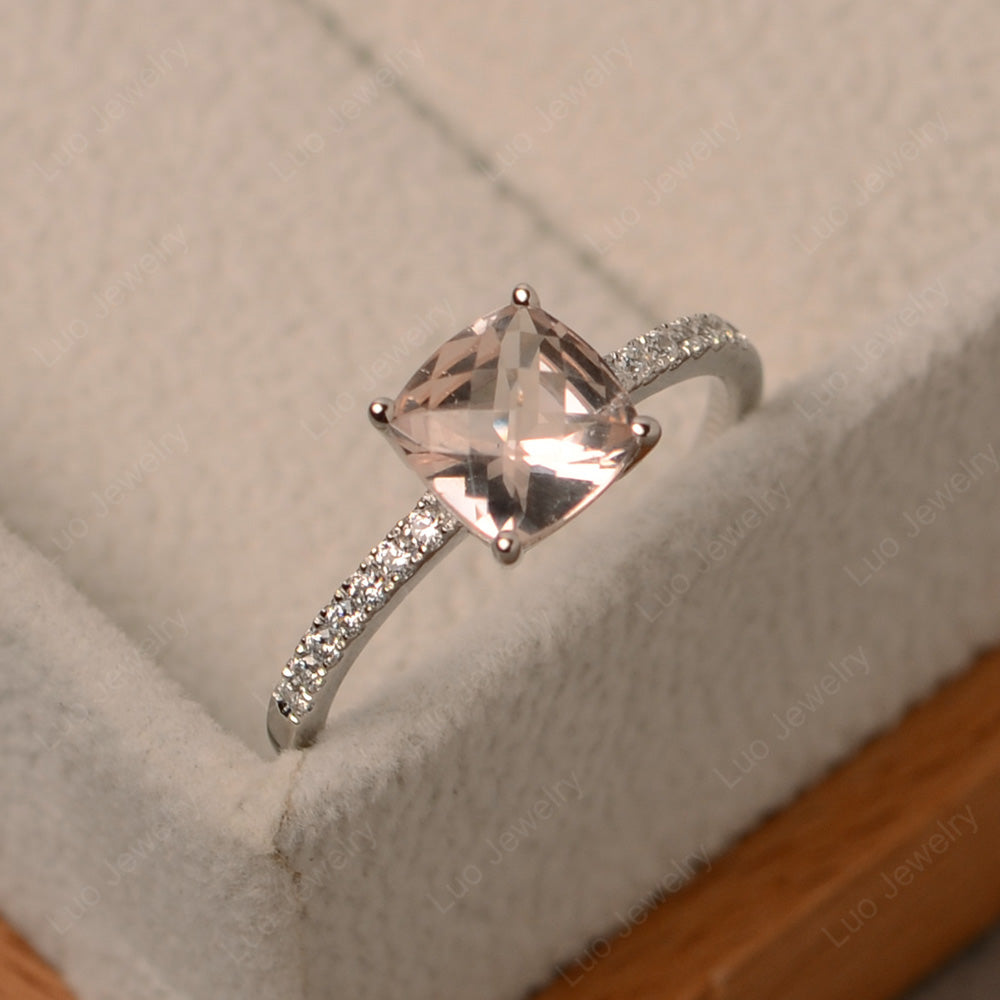 Morganite Wedding Ring Cushion Cut White Gold - LUO Jewelry