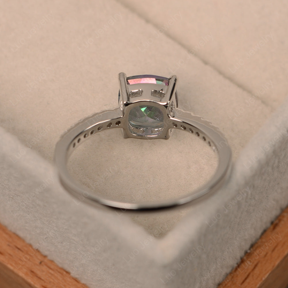 Mystic Topaz Wedding Ring Cushion Cut White Gold - LUO Jewelry