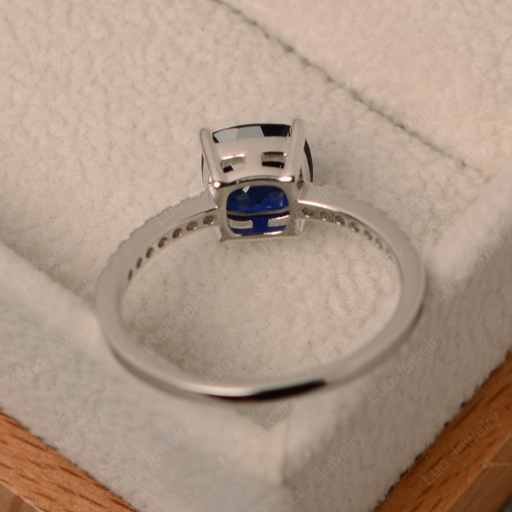 Lab Sapphire Wedding Ring Cushion Cut White Gold - LUO Jewelry