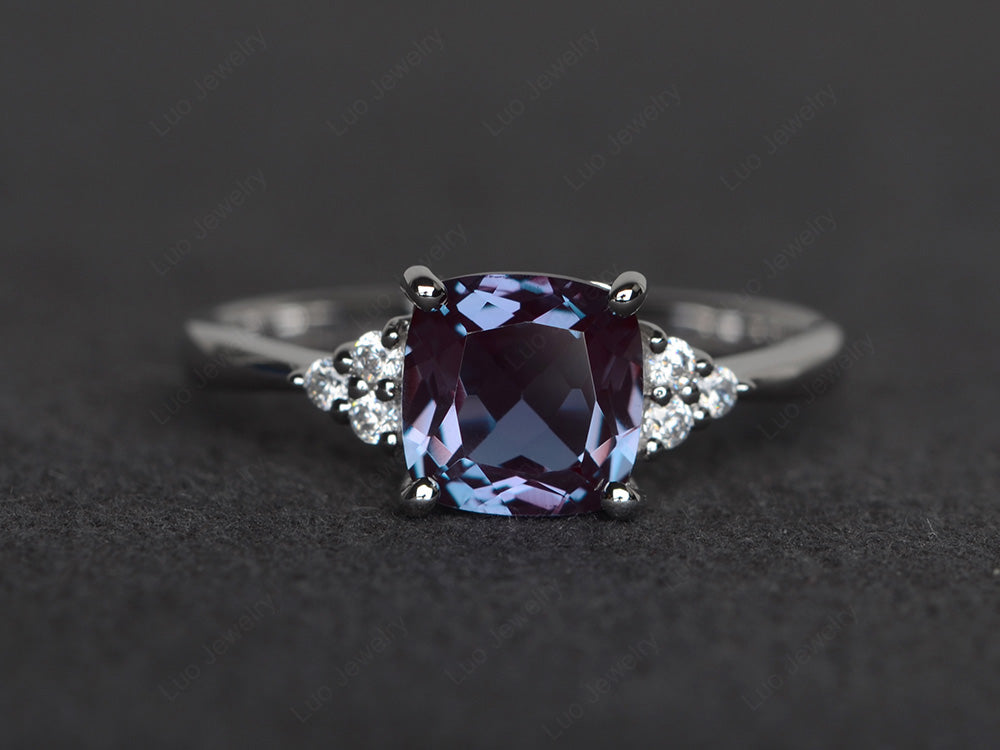 Cushion Cut Alexandrite Wedding Ring White Gold - LUO Jewelry