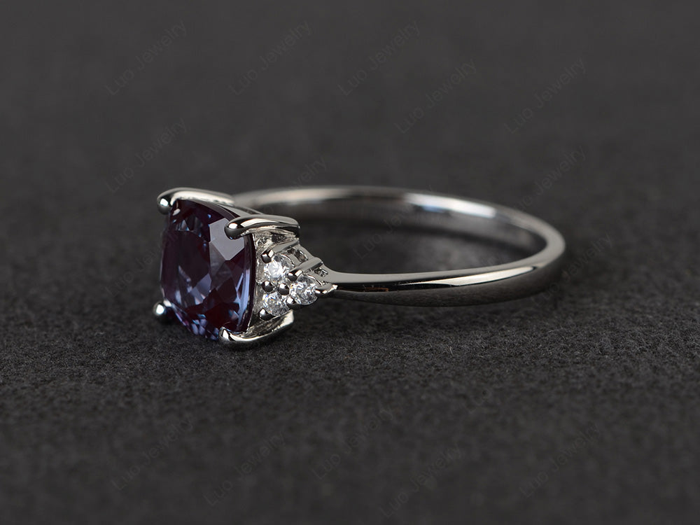 Cushion Cut Alexandrite Wedding Ring White Gold - LUO Jewelry