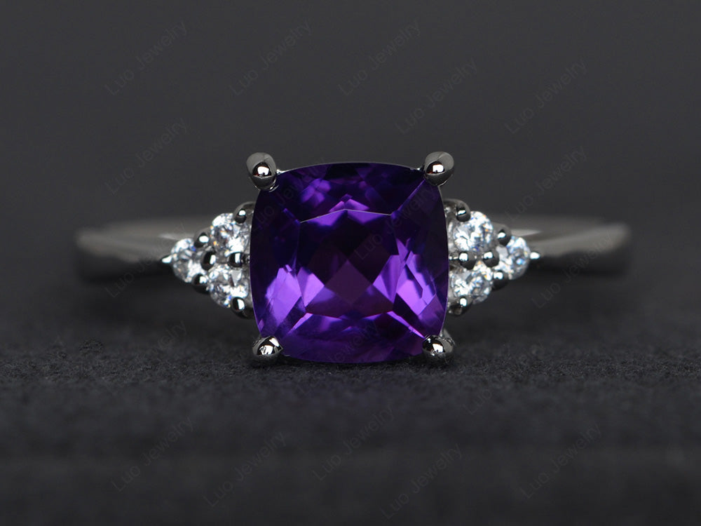 Cushion Cut Amethyst Wedding Ring White Gold - LUO Jewelry