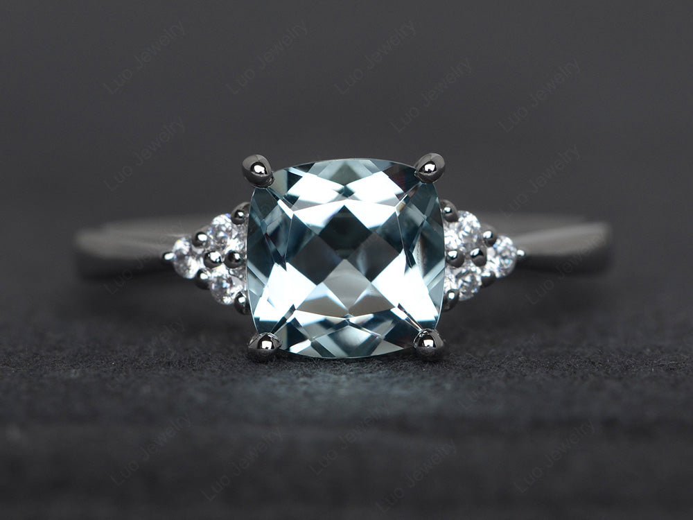 Cushion Cut Aquamarine Wedding Ring White Gold - LUO Jewelry