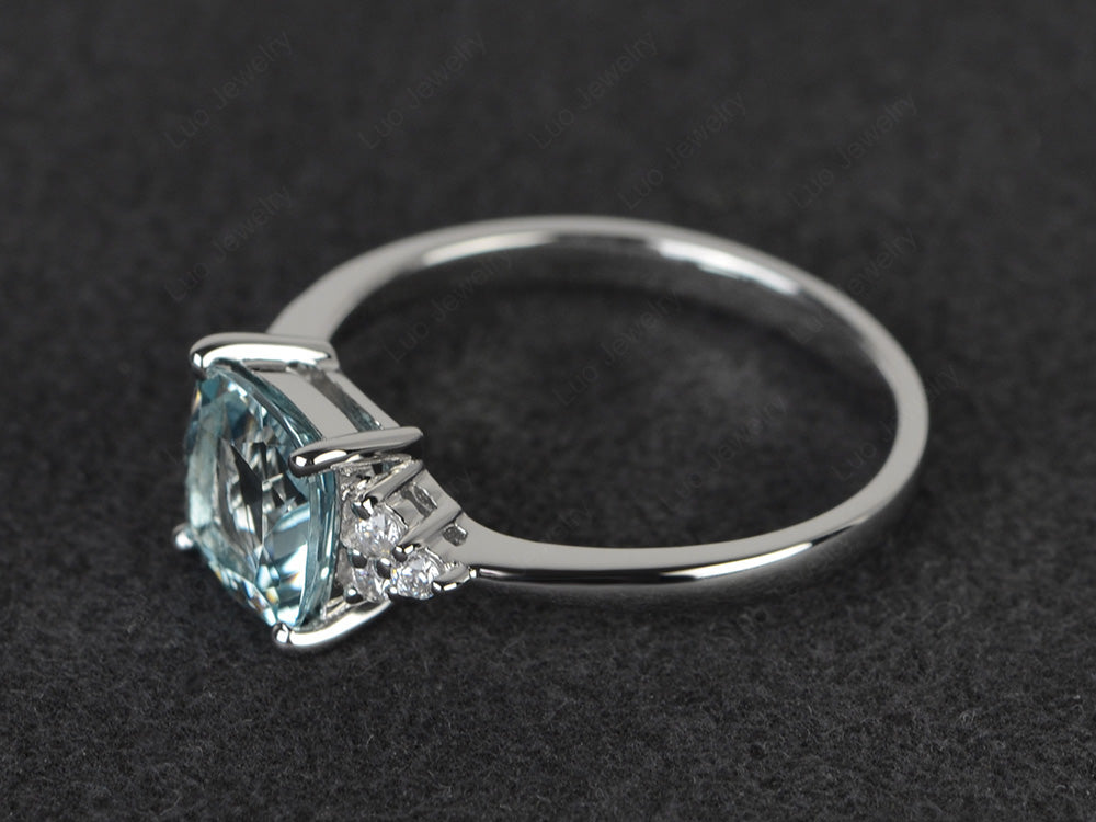 Cushion Cut Aquamarine Wedding Ring White Gold - LUO Jewelry