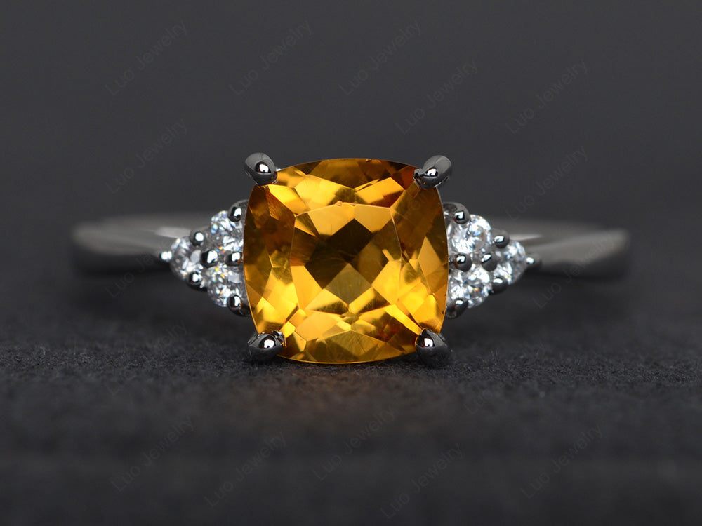 Cushion Cut Citrine Wedding Ring White Gold - LUO Jewelry