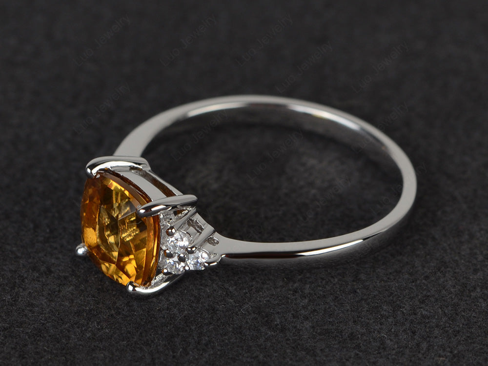 Cushion Cut Citrine Wedding Ring White Gold - LUO Jewelry