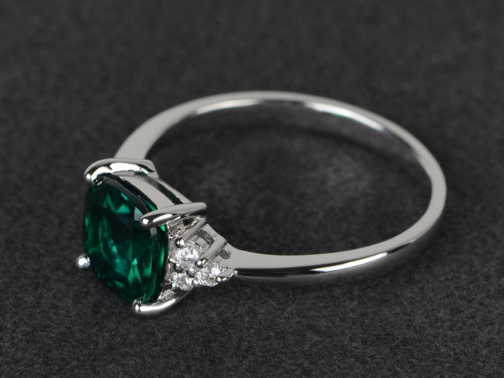 Cushion Cut Lab Emerald Wedding Ring White Gold - LUO Jewelry