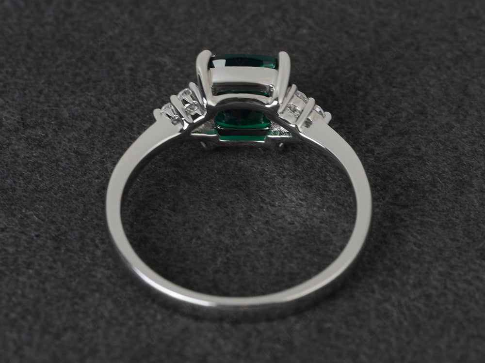 Cushion Cut Lab Emerald Wedding Ring White Gold - LUO Jewelry