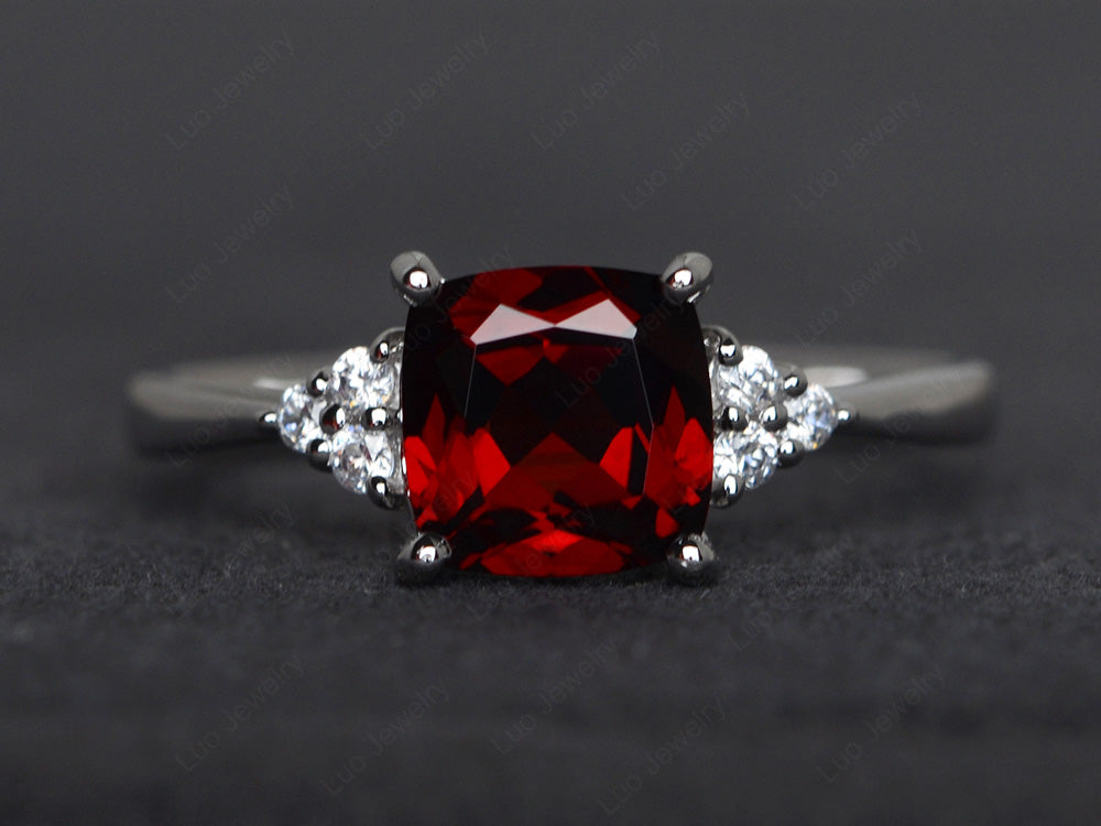 Cushion Cut Garnet Wedding Ring White Gold - LUO Jewelry