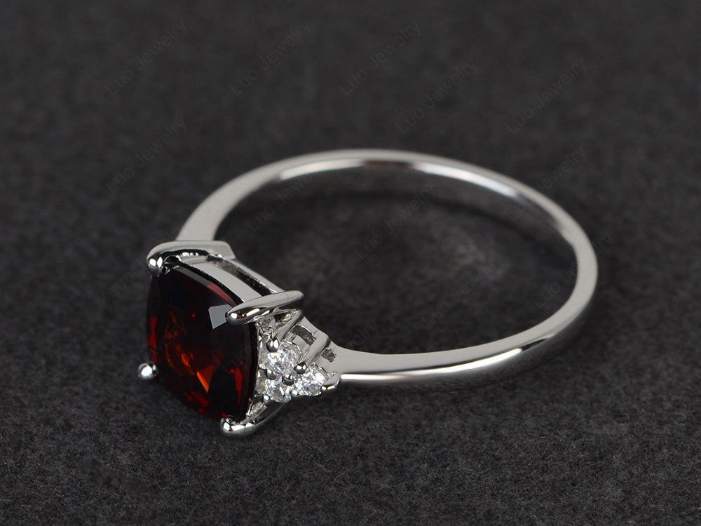 Cushion Cut Garnet Wedding Ring White Gold - LUO Jewelry