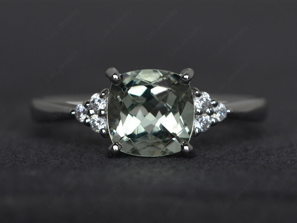 Cushion Cut Green Amethyst Wedding Ring White Gold - LUO Jewelry