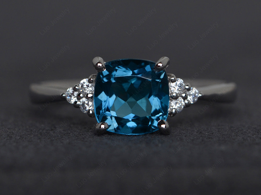 Cushion Cut London Blue Topaz Wedding Ring White Gold - LUO Jewelry