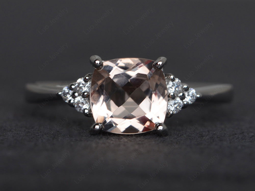 Cushion Cut Morganite Wedding Ring White Gold - LUO Jewelry