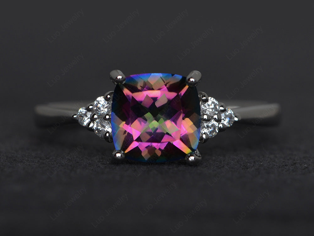 Cushion Cut Mystic Topaz Wedding Ring White Gold - LUO Jewelry