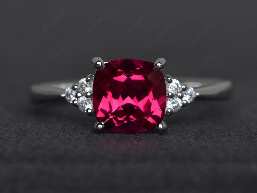 Cushion Cut Ruby Wedding Ring White Gold - LUO Jewelry