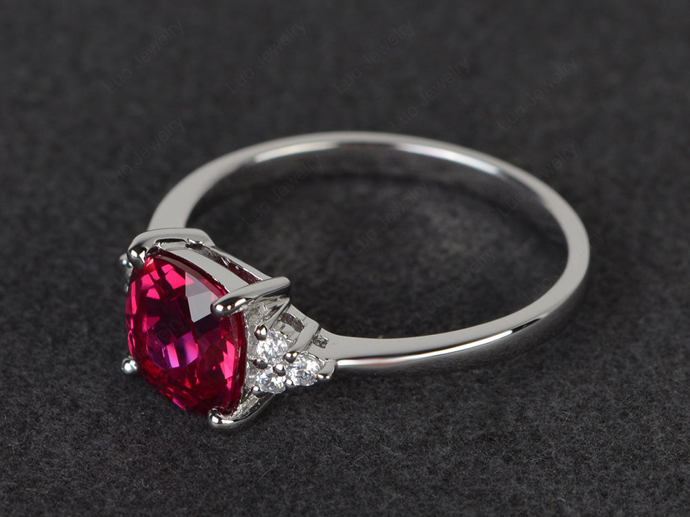 Cushion Cut Ruby Wedding Ring White Gold - LUO Jewelry
