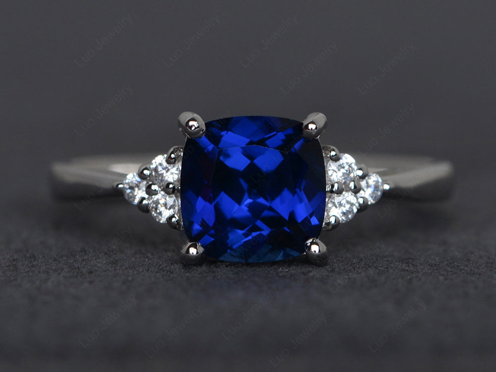 Cushion Cut Lab Sapphire Wedding Ring White Gold - LUO Jewelry