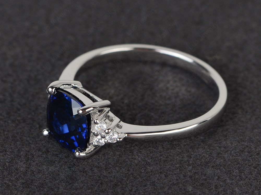 Cushion Cut Lab Sapphire Wedding Ring White Gold - LUO Jewelry